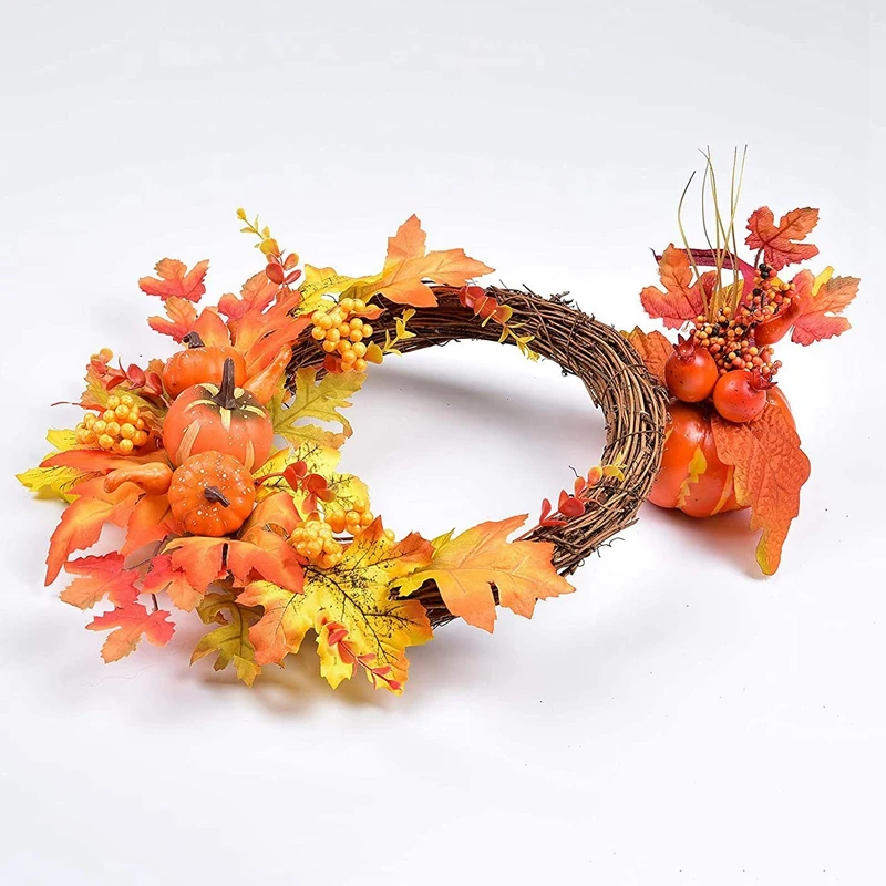 

1 Pcs Artificial Pumpkin Fall Leave Berry Wreath Fall Wreath for Fall and Thanksgiving Festival Decor