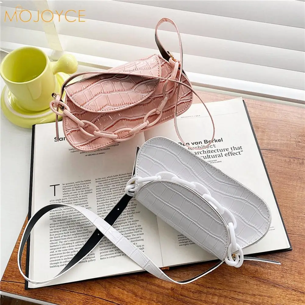 

Модная женская сумка через плечо из искусственной кожи с каменным узором, повседневная женская однотонная цепочка, дизайнерский маленький ...