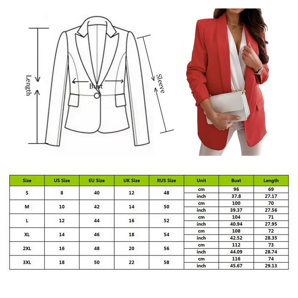 

Chic Lady Autumn Lapel Solid Color Slim-Fit Coat Long Sleeve Women Jacket Blazer Autumn Fashion Blazer Jackets Office Work Suit