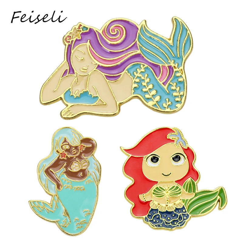 Feiseli мультфильм эмаль Русалка декоративная брошь шпилька для женщин Горячая