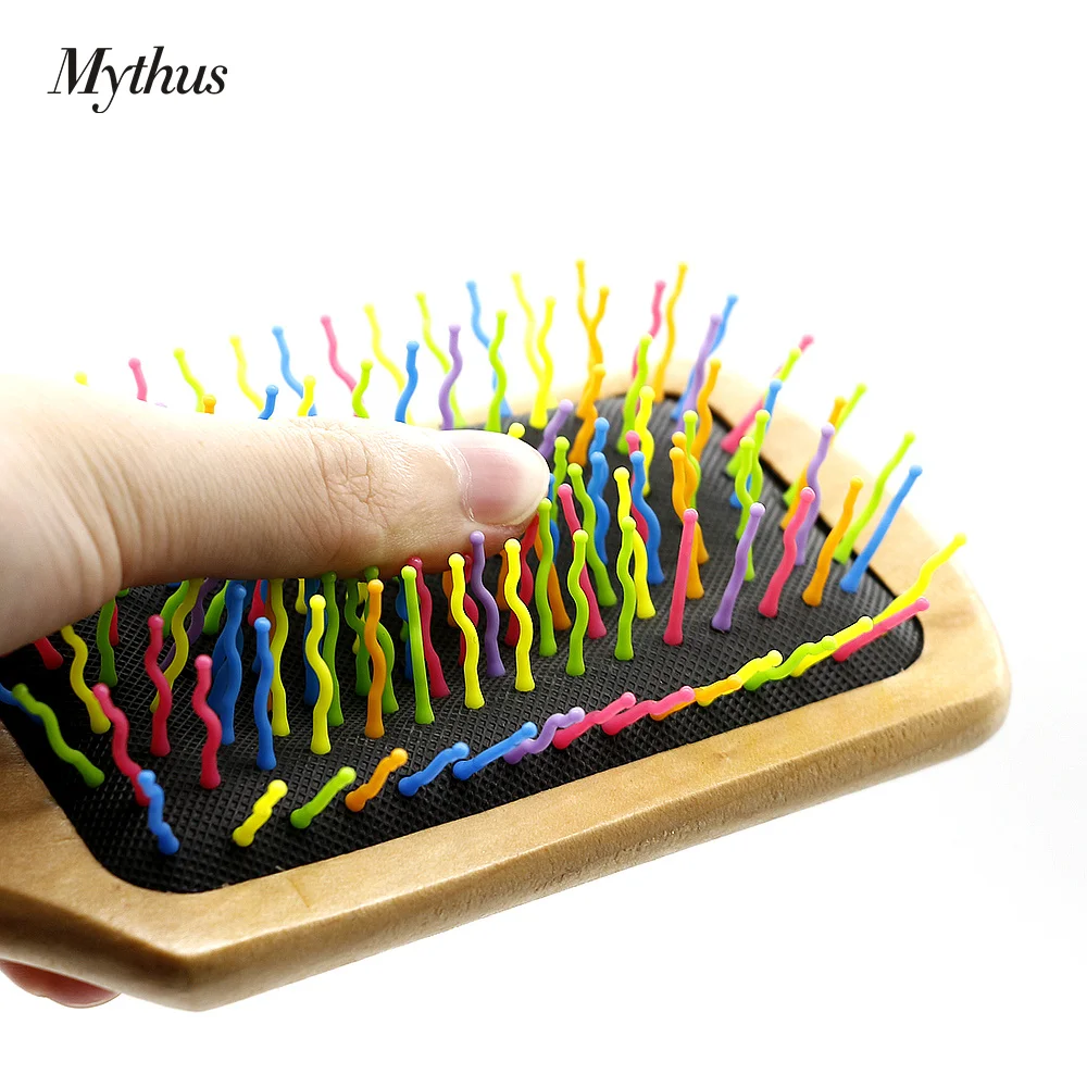 Новый дизайн радужная расческа для волос деревянная Массажная щетка волос|design