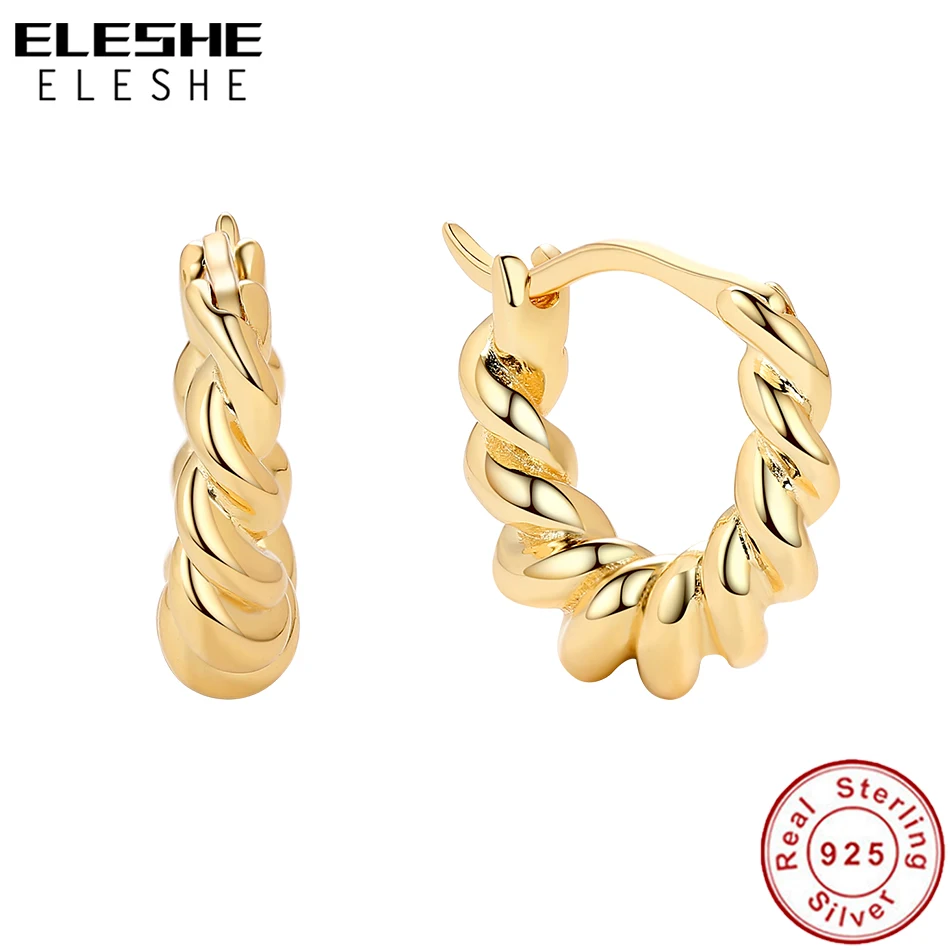 

ELESHE 925 Sterling Silver with 18K Gold Plated Simple Twist Hoop Earrings For Women 925 Silver Earrings Jewelry Valentine's Day
