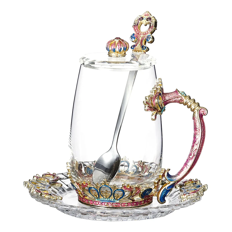 

New Ma'am Enamel Lead Free Glass Tea Cup Family Coffee Cup Flower Tea Cup Juice Cup Office Glass Water Cup Gift Cup Tea Cup Set