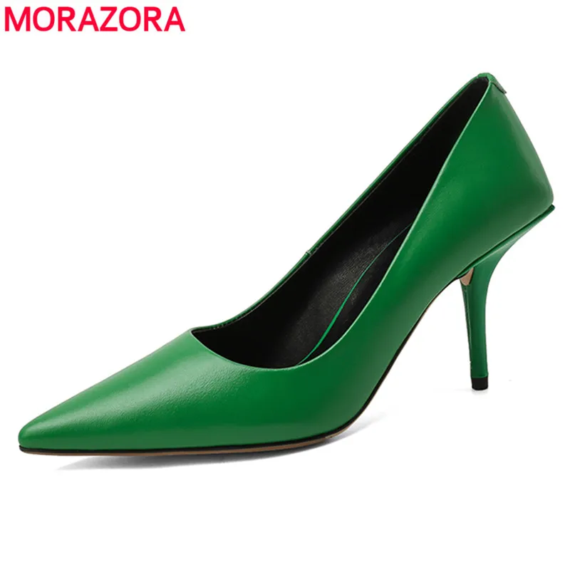 Женские туфли лодочки на шпильке MORAZORA черные офисные из натуральной кожи высоком