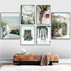 Картина на холсте с изображением пейзажа океана, постер с изображением зелёного растения, кактуса, для окон и окон у итальянского Дома, домашний декор для гостиной