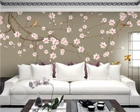 customized 3d wallpaper magnolia hand painted meticulous flower and bird new chinese 8d mural background wall