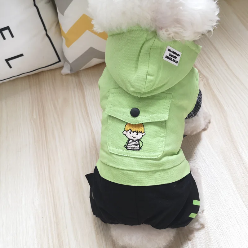 Зимняя хлопковая теплая одежда с подкладкой для собак двухсторонняя зеленая