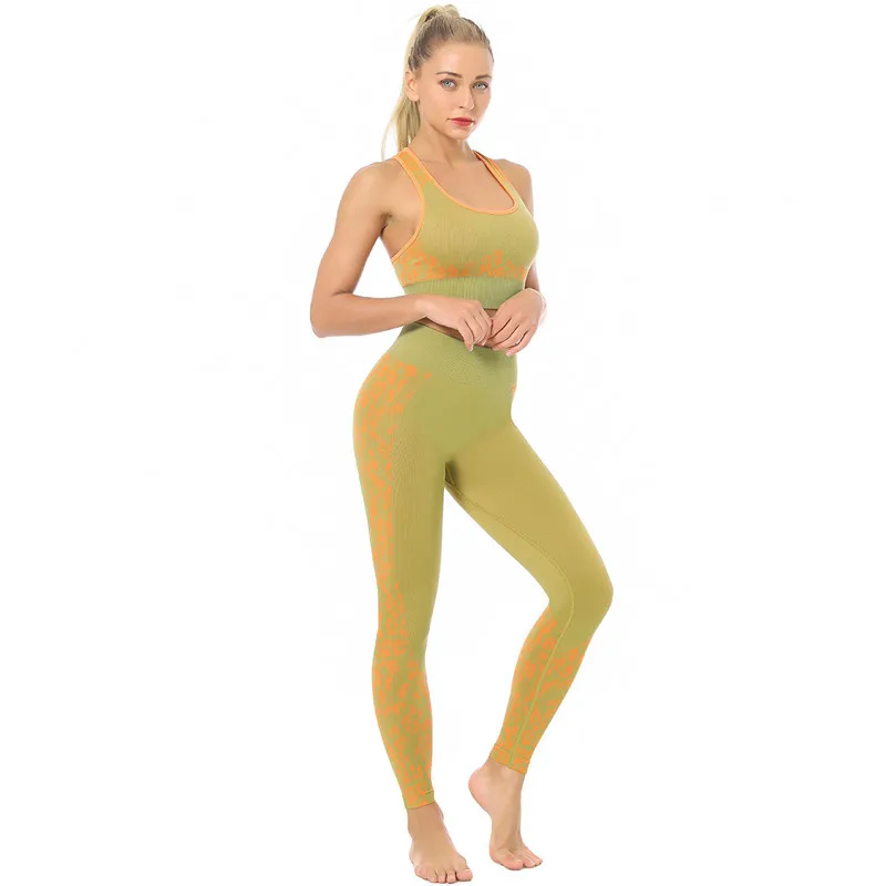 

Seamless Yoga Set Fitness Clothing Leopard Print High Elastic Hip Sports Female Gym Padded Push Up Sports Bra 2pcs Sports Suits