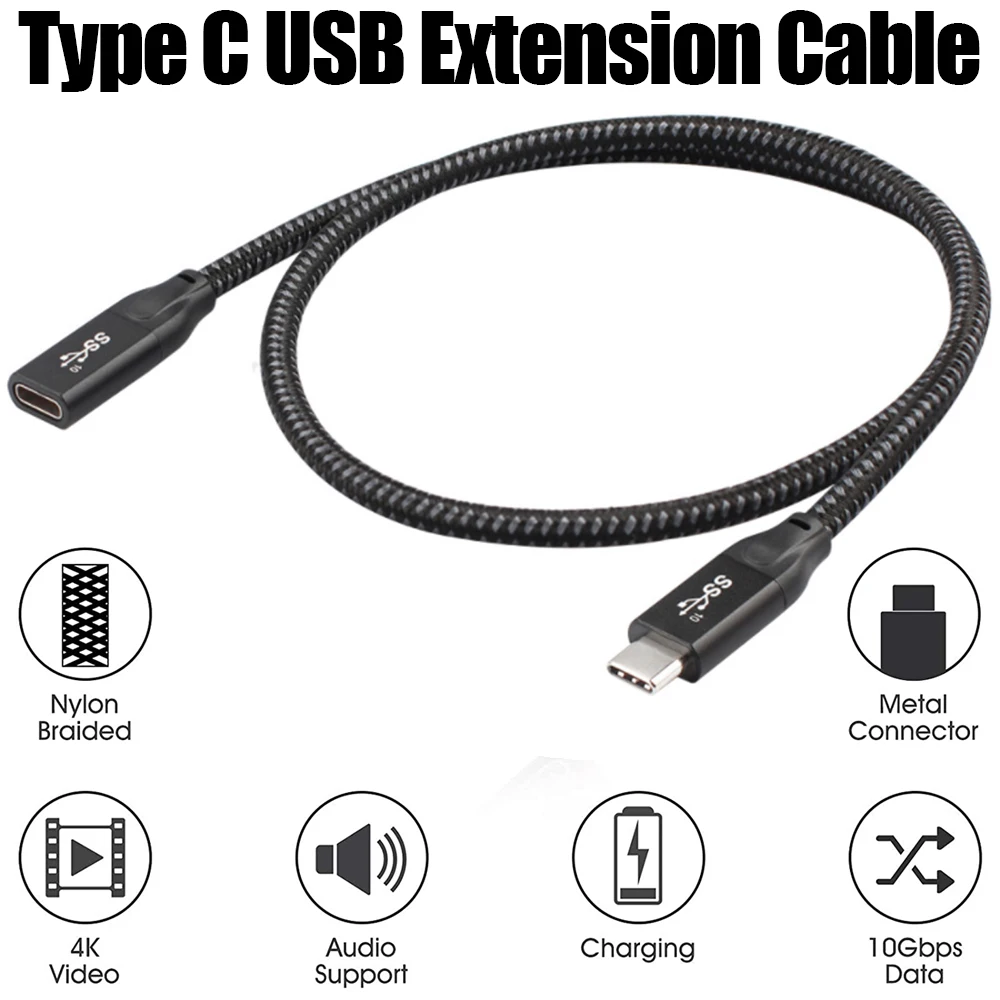 

USB Type-C Extension Cable 4K 60Hz 10Gbps USB-C 2nd Generation Male To Female Charging Data Extender Cable For Macbook Switch