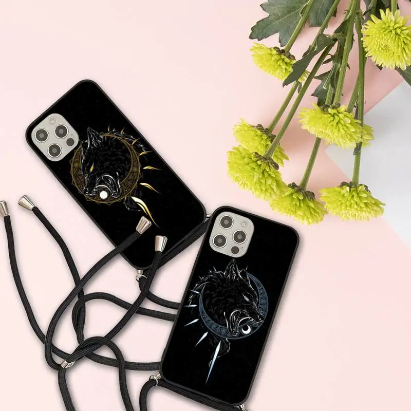 

Ferocious wolf adventure Phone Case For iPhone 7 8 11 12 X XS XR MINI Pro Max Plus Strap Cord Chain Lanyard soft