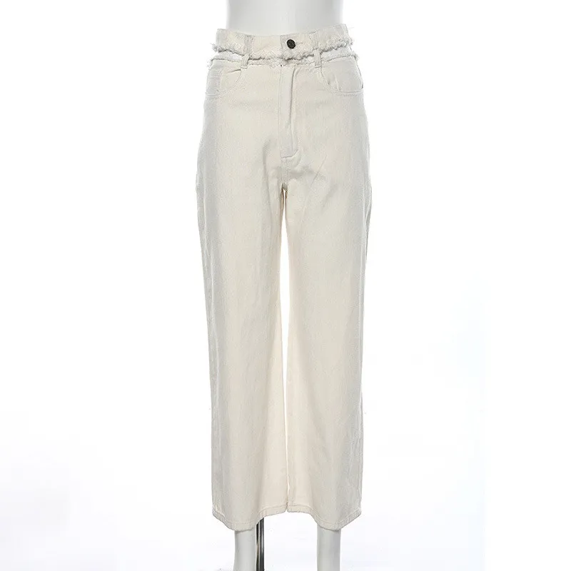 

Ahagaga 2021 Spring Sexy Jeans Women Chain Trousers Fashion High Street Outfits Chic Hollow Out Straight Women Pants Buttom