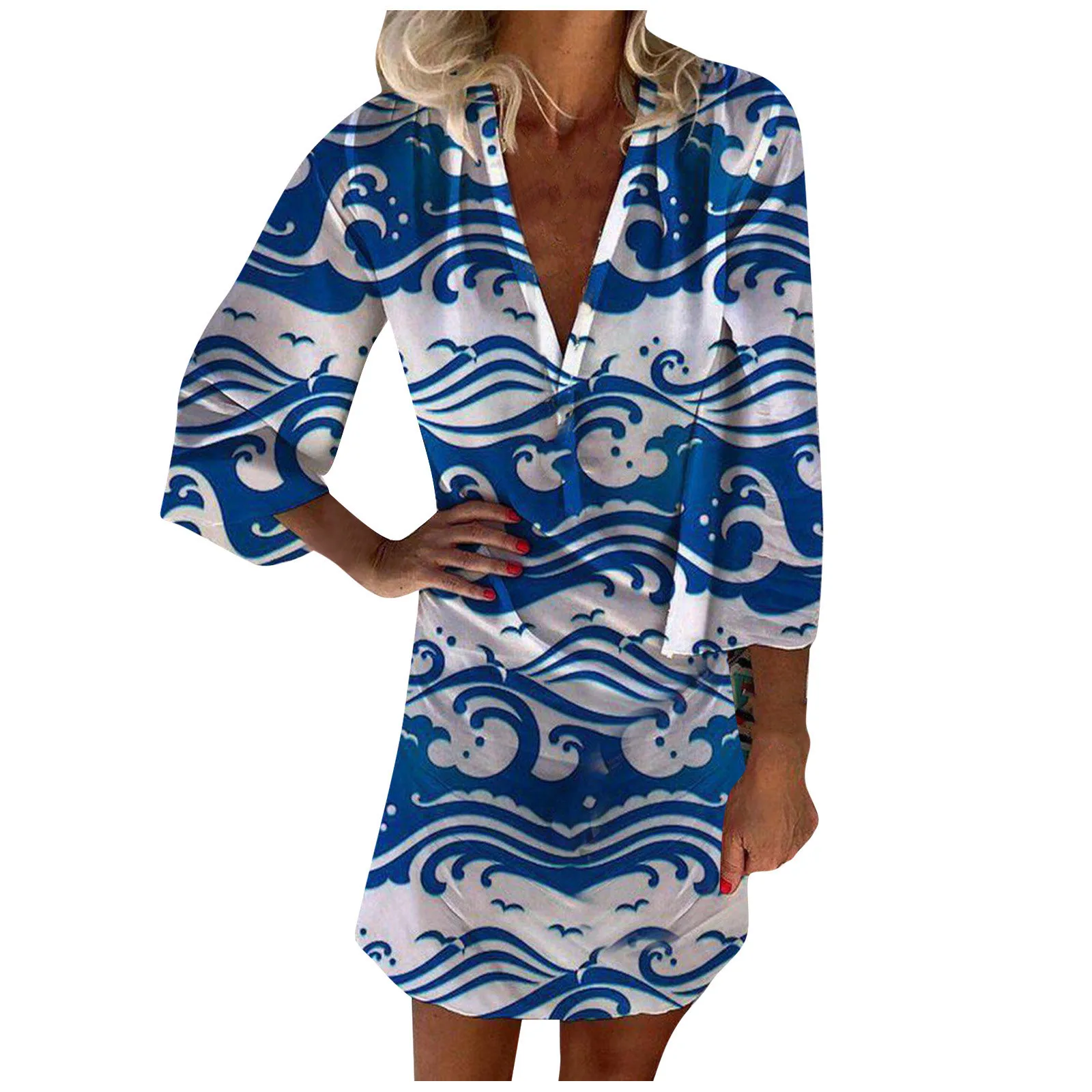 

2021 Autumn New Floral Print Party Dresses Elegant Long-sleeved Low-cut Sexy Dress V-neck Loose Casual Dress платье женское