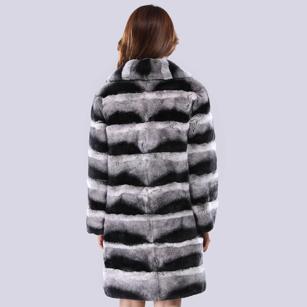 Женская Шуба из натурального меха шиншиллы полосатая шуба кролика Рекс с