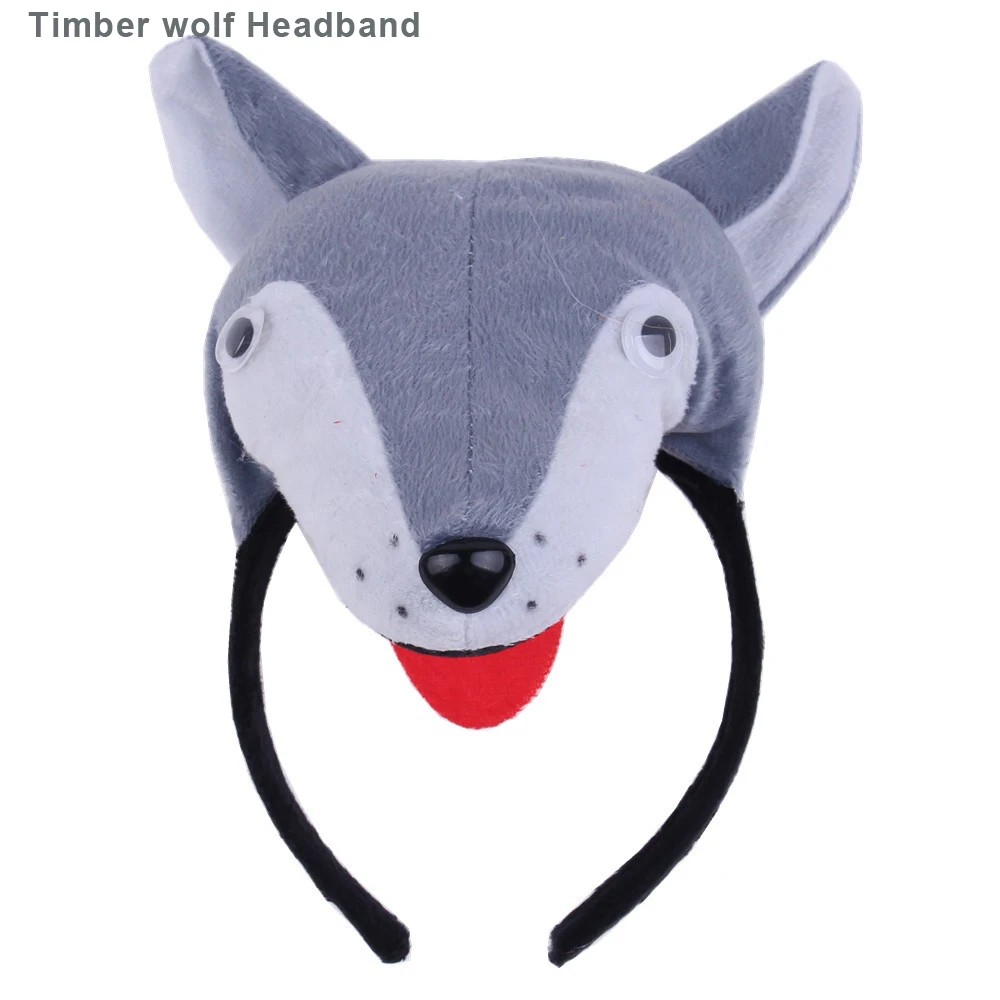 Timber wolf Headband Милое животное ухо оголовье плюшевые стерео обезьяна лиса Тигр повязка для волос для детей взрослых Косплей головные Уборы Хэллоуин Рождественская вечеринка - Цвет: Timber wolf Headband
