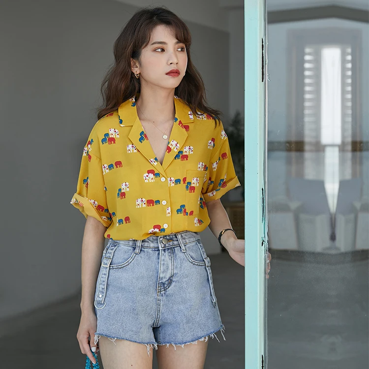 

New Vintage Chiffon Shirt female Oversize Tops Women short sleeve Girls Blouse Summer print Plus Size Women Blouses femme Blusas