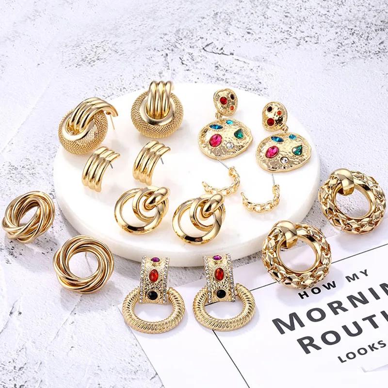 Женские серьги гвоздики с узелком FNIO золотистые неправильной геометрической