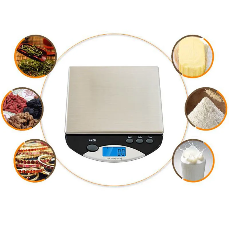 Портативные электронные весы 2 кг водонепроницаемые с голубой подсветкой
