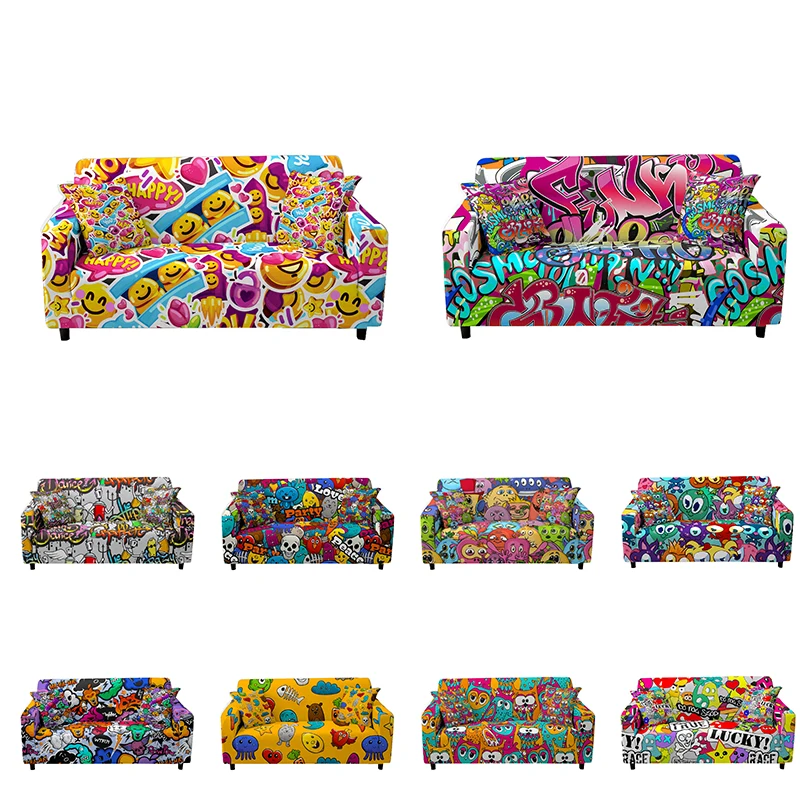 

3D Graffiti Stretch Sofa Cover Cartoon Pattern Elastic Couch Cover Sectional Sofa Silpcover Anti-dirty Covers for Sofa