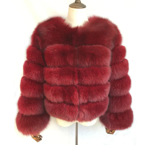 Wine red Женские пальто из натурального Лисьего меха для женщин, теплое пальто из натурального Лисьего меха, зимняя женская меховая куртка, женские цветные пальто из натурального меха - Цвет: Wine red