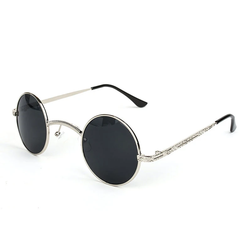 OVZA панк круглые мужские солнцезащитные очки UV400 крутые готические солнцезащитные очки для Wo мужчин s металлическая оправа маленькие круглые очки Мода A59 - Цвет линз: Silver black
