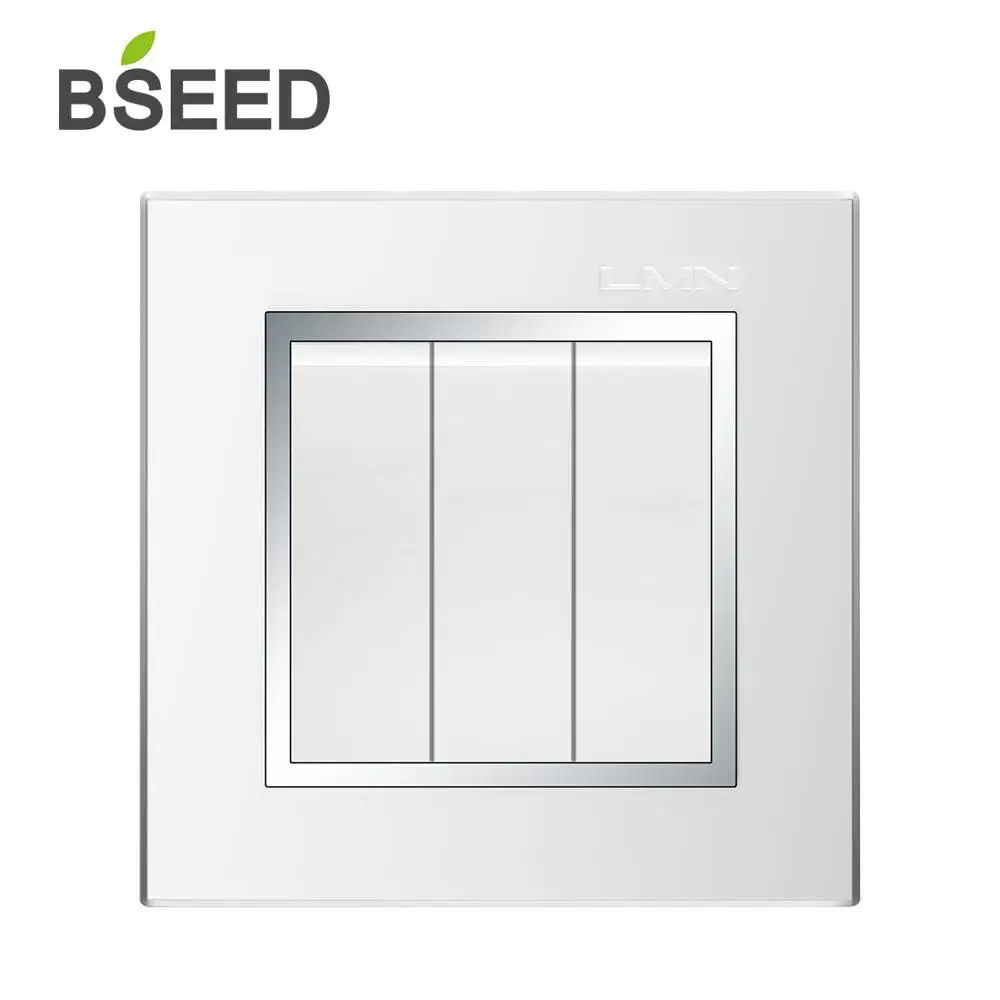 

BSEED 3 Gang EU Standard White Grey Plastic Switch 86*86mm LMN Wall Switch For Home Decoration