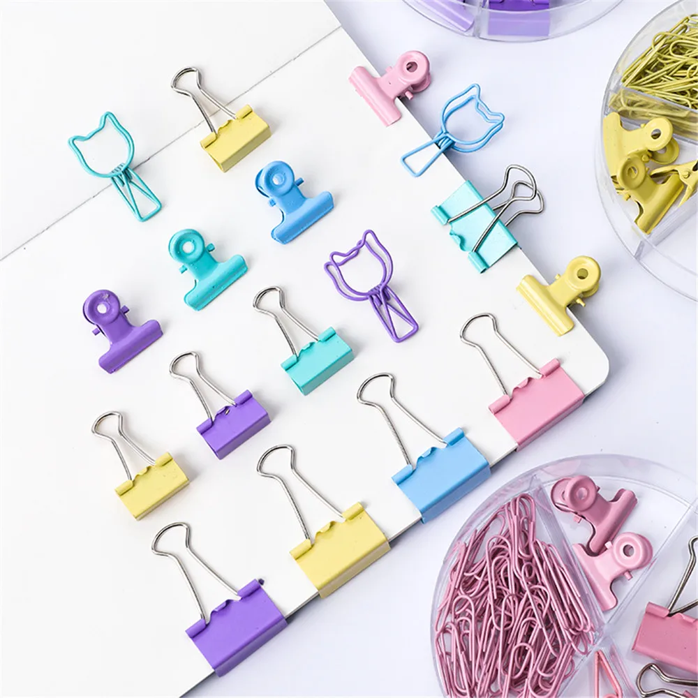 

84 Pcs/ Box Cute Kawaii Cat Heart Metal Paper Clip Candy Color Binder Clips for Book Decorative Clip Set School Stationery