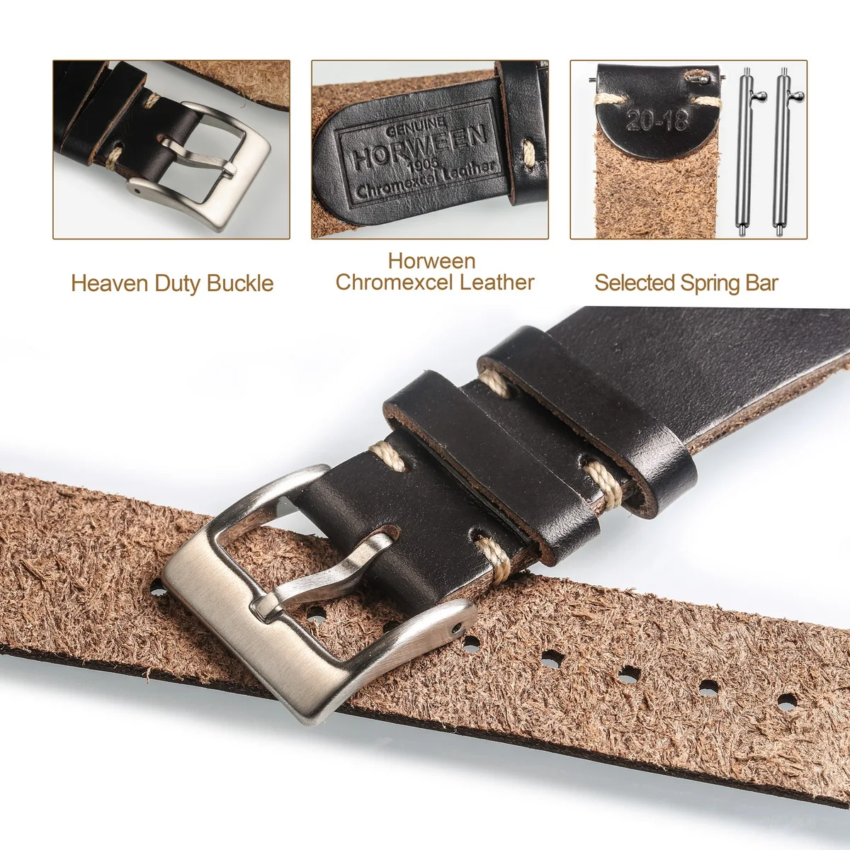 100%  Genuine Leather Watch Bands  With Quick Release Horween Horse Vintage Leather Watch Strap For Men  22mm18mm19mm20mm