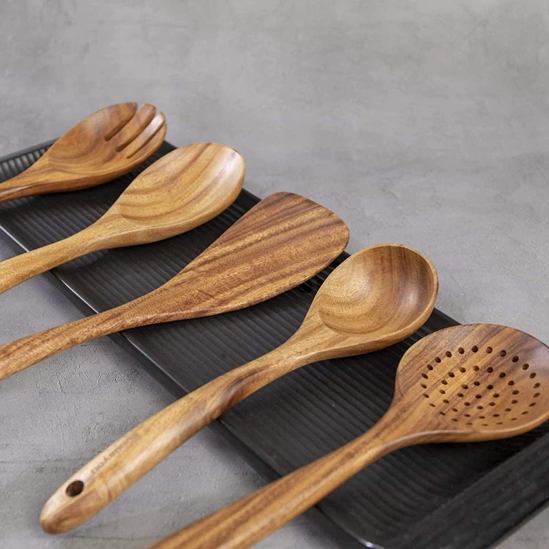 

NEW-Wooden Utensils for Kitchen,Wooden Spoons for Cooking Wood Spatula Draining Spoon Whisk and Salad Fork,Cooking Utensil