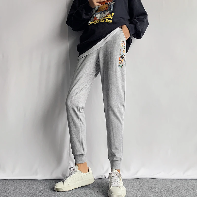 

New Trendy Street Pants Women Spring and Autumn Thin Loose Pants Elastic Waist Regular Sweatpants Letter Patchwork Cozy Trousers