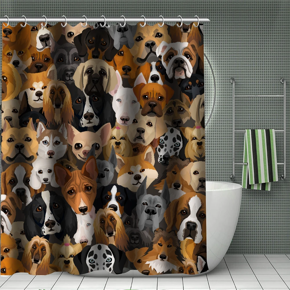 Шторы для душа с принтом собак водонепроницаемые тканевые занавески ванной из