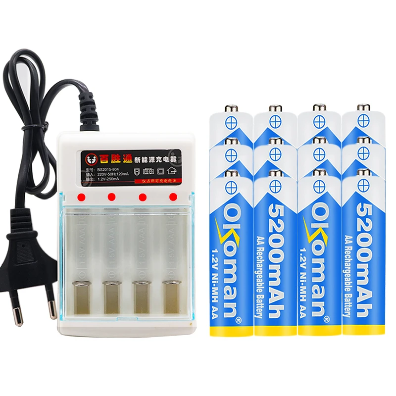 Figh качественный 1 2 V 5200mAh NI MH AA Предварительно заряженный перезаряжаемый aa