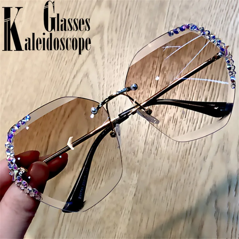 Очки солнцезащитные женские без оправы модные многоугольные солнечные очки с