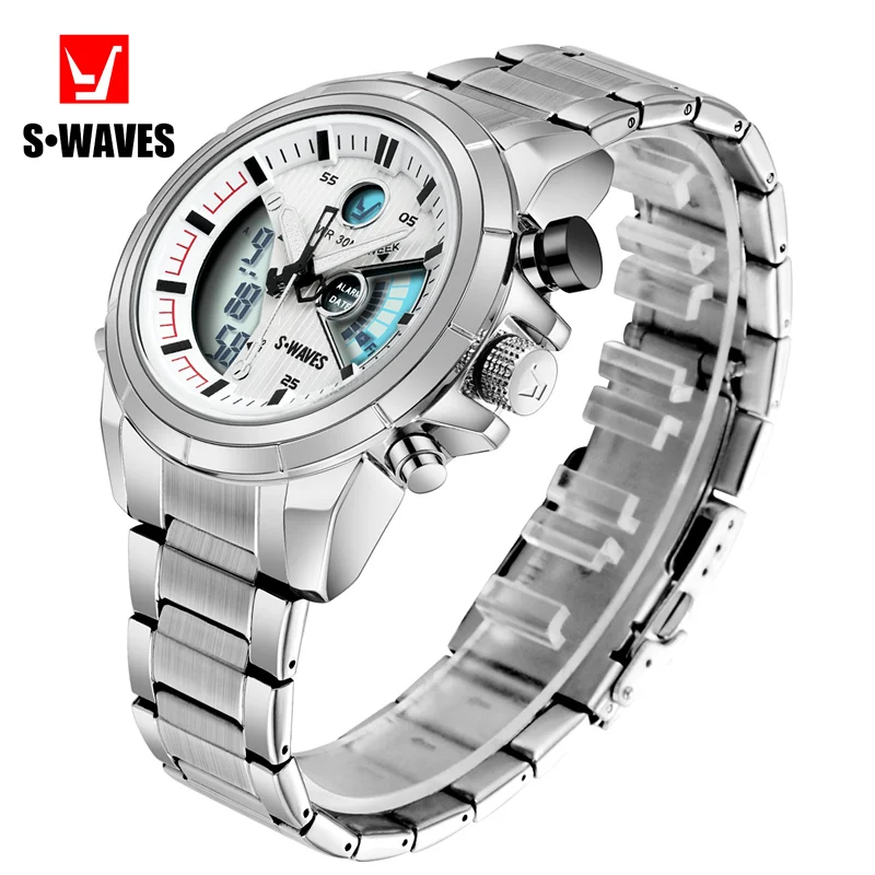 

Мужские часы с двойным дисплеем, водонепроницаемые, из нержавеющей стали