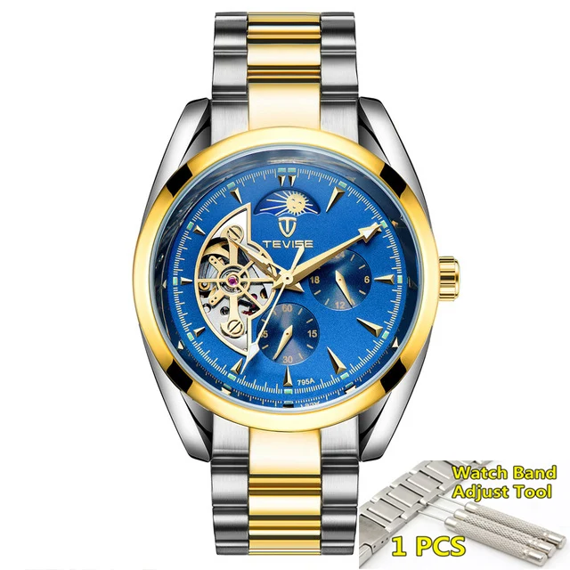 blue gold TEVISE автоматические часы Tourbillon механические часы мужские часы деловые наручные часы Мужские часы со скелетом montre homme - Цвет: blue gold