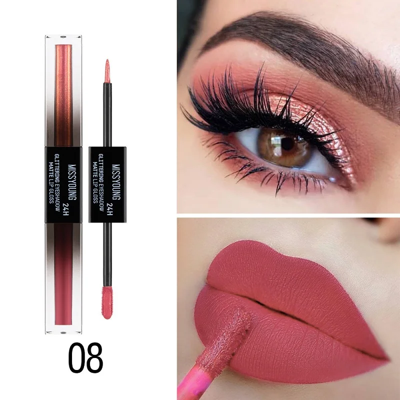 

Makeup Lipstick Matte Lipsticks Waterproof Long Lasting Gloss Lips Sexy Double-headed Pearlescent Eye Shadow Matte Lip Gloss Set