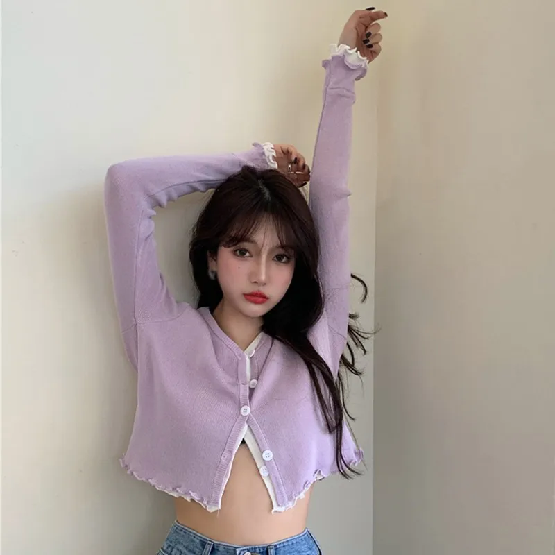 

Lace Stitching Fake Two-piece Sweater V-neck Long-sleeved Jacket Women