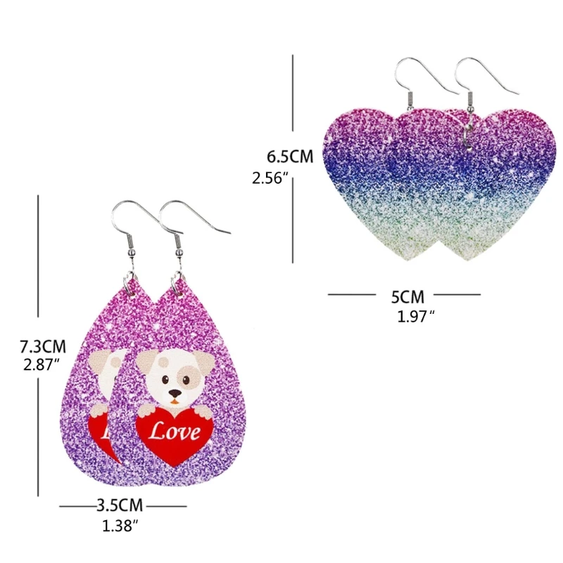

10 Pairs Valentine Day Leather Earrings Women Lightweight Heart Shape Print Love Dangle Faux Leather Earrings Kit Women