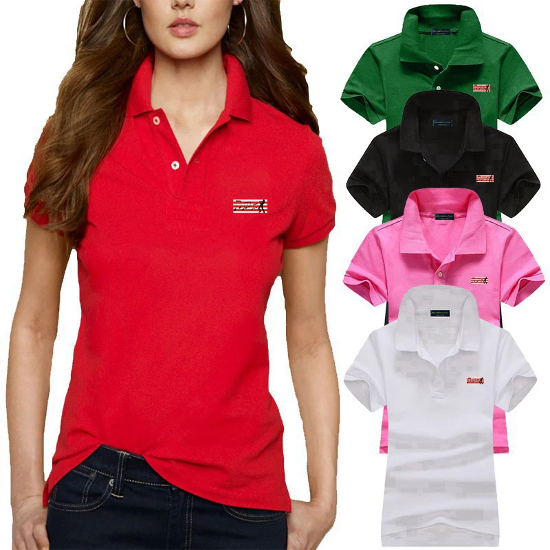 Хорошее качество летняя новая стильная женская рубашка-поло с коротким рукавом
