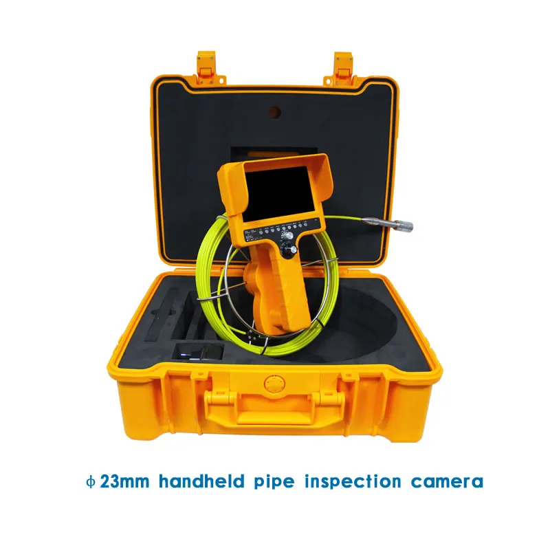 

23mm Camera 7 Inch Monitor Drain Sewer Pipe Wall Inspection System With DVR Meter Counter Plastic Case 5mm Fiberglass Cable