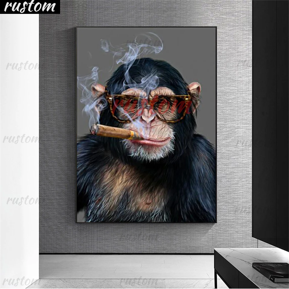 

Rustom Diamond Painting Cross Stitch Animal Chimpanzee Monkey Smoking Cigar Diamond Embroidery diy Mosaic Handmade Gift