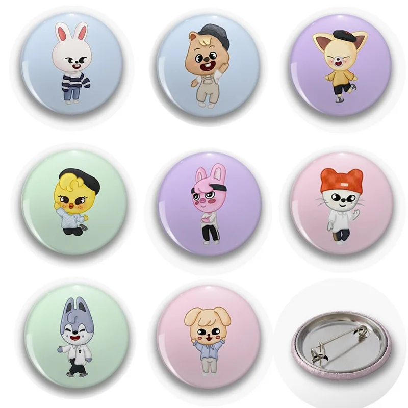 

Новый значок для одежды Skzoo, мультяшный круглый маленький зеркальный брелок для ключей Skzoo Stray, Детские Броши Bbokari Leebit, совместимый с Skzoo Cosplay