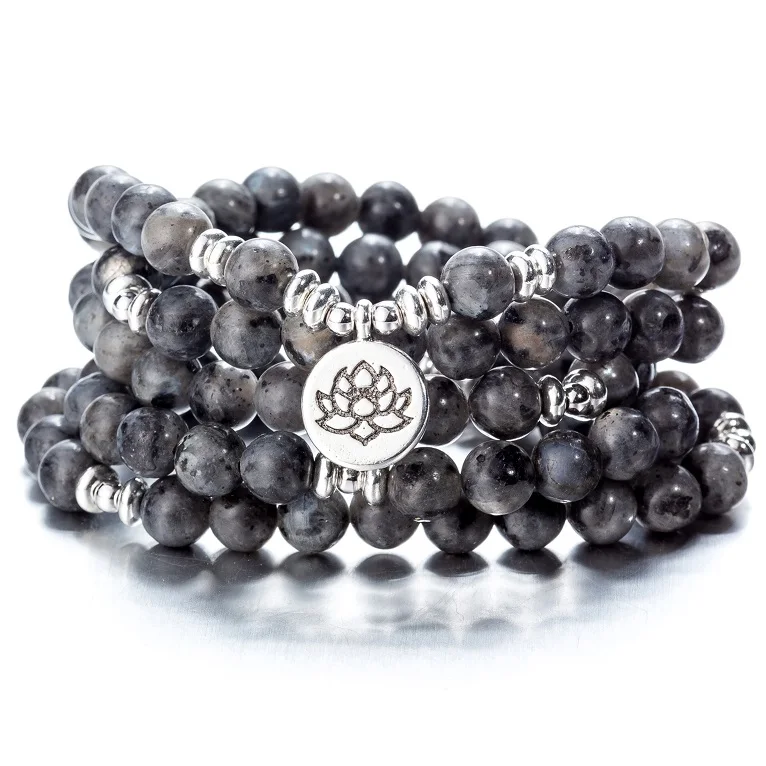 moonstone lotus 108 бусы натуральные камни Мала Будда Лотос дерево чакра Йога пара очарованные эластичные браслеты - Окраска металла: moonstone lotus