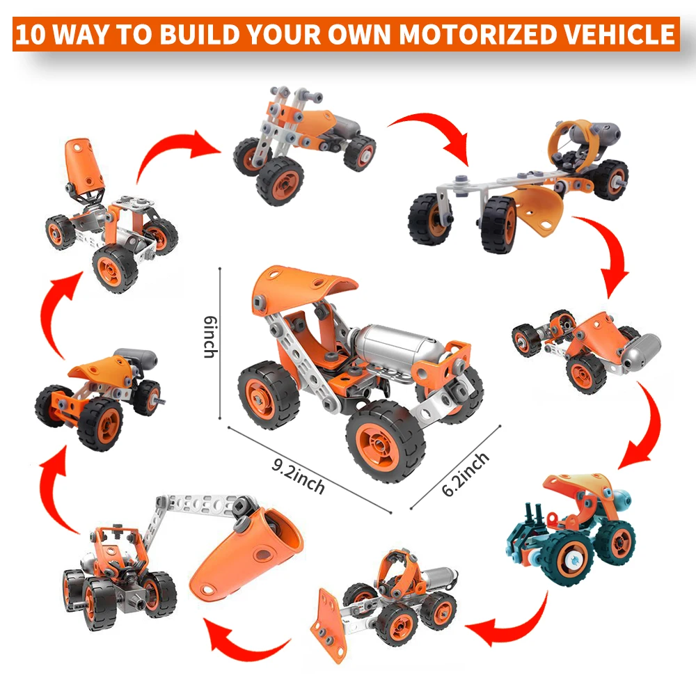

Erector Sets Desk Game with Electric Power Motor, BEIMENG STEM Learning Toys 10IN1 , Motorized Building Toys, Build and Play