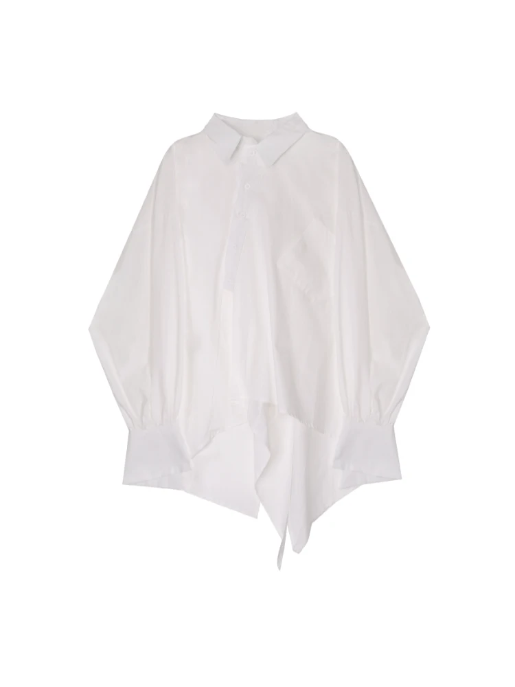 

SuperAen 2021 New Design Loose Shirt Boyfriend Asymmetrical Turn-down Collar Shirt Fashion Women-blouses