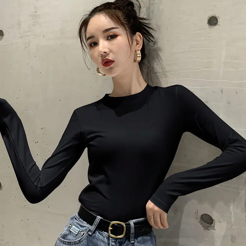 Женские футболки женские с высоким плотно облегающим шею воротником прилегающий