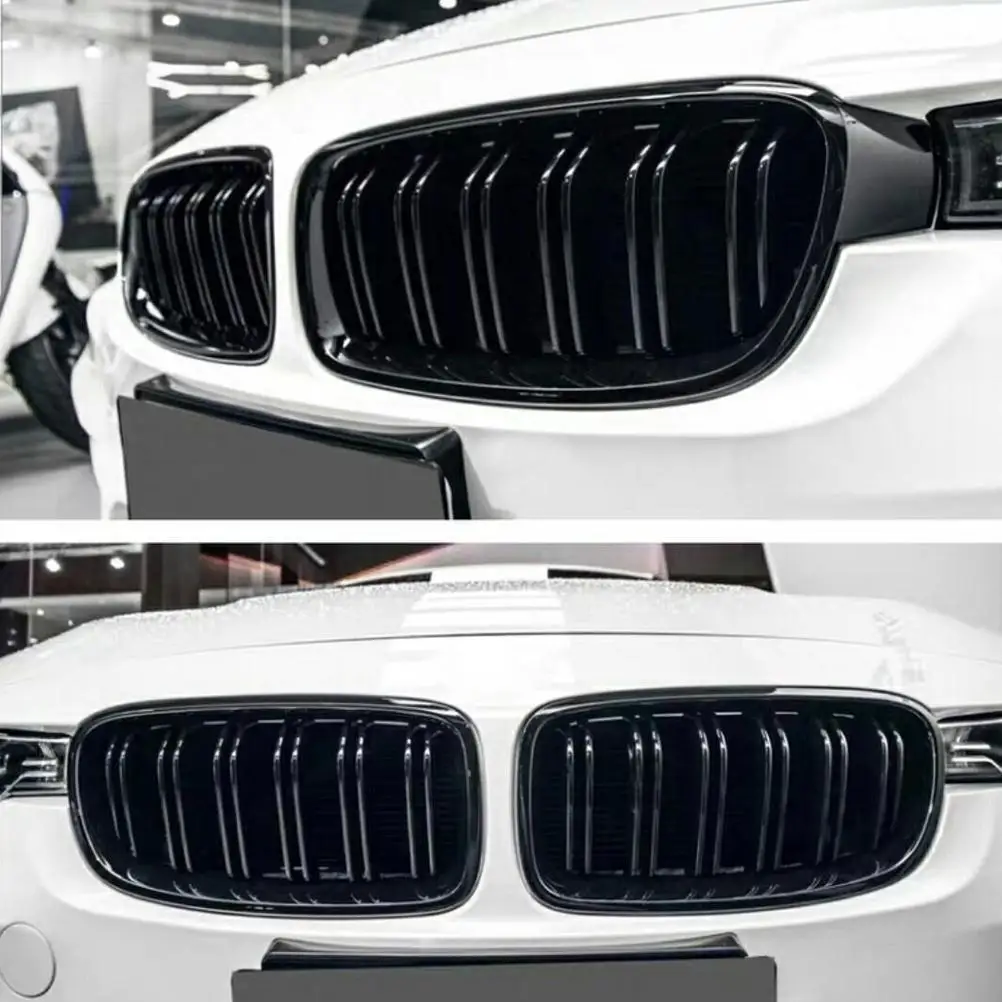 

Bright Black Double Line Front Bumper Grill Grille Car Front Grille Car Accessories Compatible for BMW F30/F35