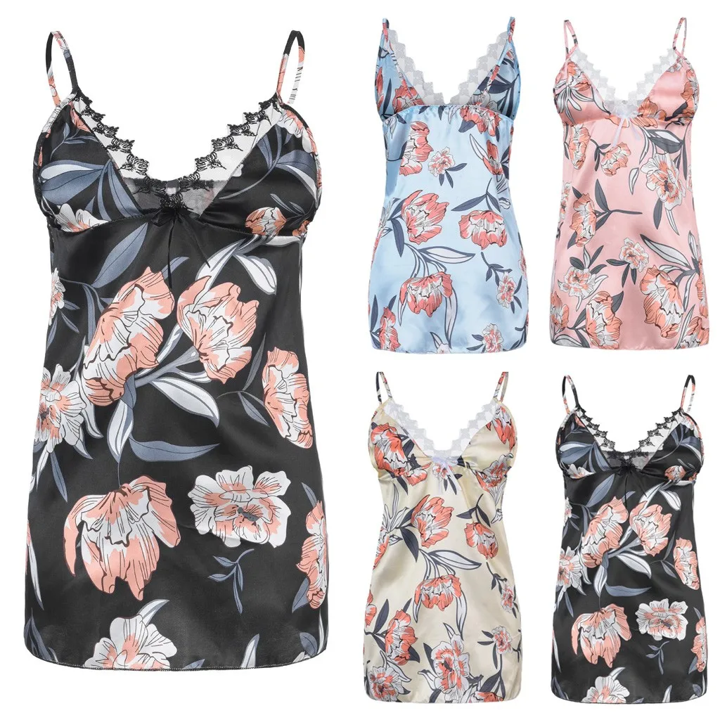 Женское сексуальное ночное платье шелковая атласная ночная рубашка с цветочным