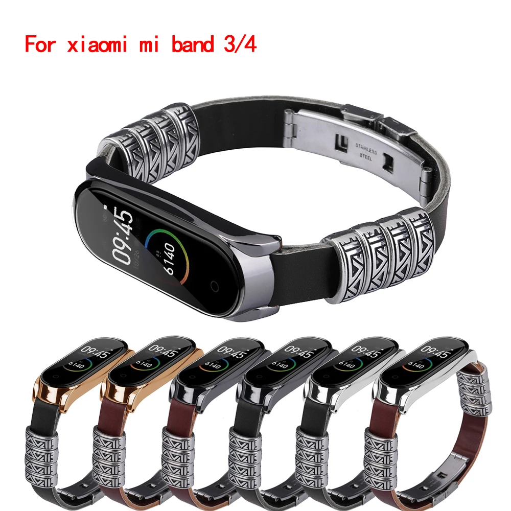 Винтажный ремешок для xiaomi mi band 3/4 кожаный браслет сделай сам 4 на запястье сменный