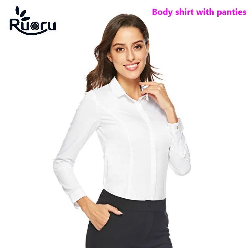 Элегантный женский боди Ruoru с длинным рукавом белые блузки Женская Офисная