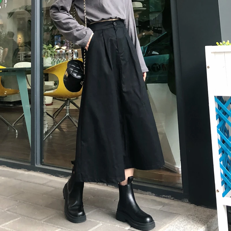 Юбка женская трапециевидная средней длины универсальная юбка цвета хаки в стиле